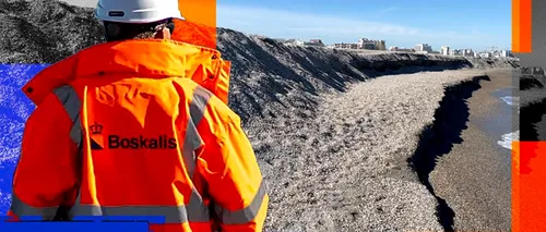 EXCLUSIV VIDEO | După prăbușirea plajei din Mamaia, compania olandeză Boskalis ”pasează” problema către partea română: ”Acest proiect este gestionat de beneficiar, Administrația Bazinală de Apă Dobrogea-<i class='ep-highlight'>Litoral</i>”. Când vor fi nivelate “dunele” de 3 metri înălțime