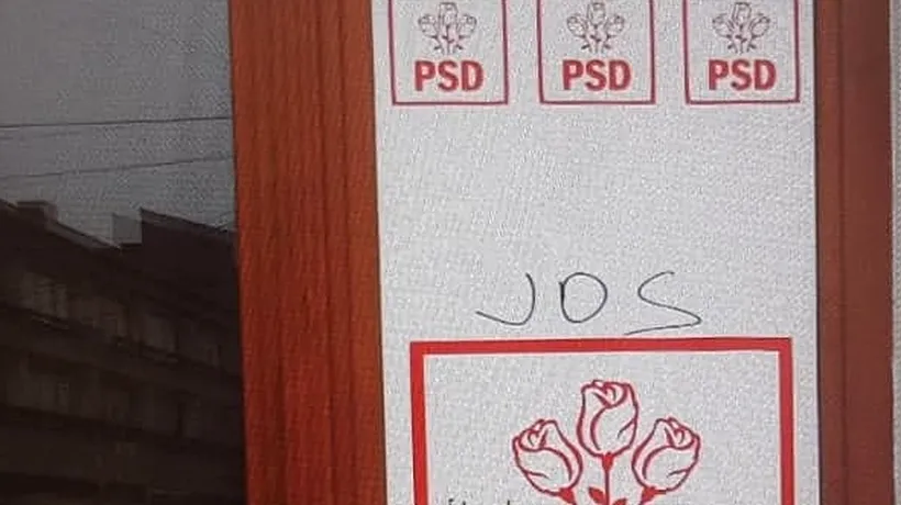 Bărbat din Satu Mare, AMENDAT de Poliția Locală pentru vandalizarea sediului PSD. Mesajele scrise cu markerul pe fațadă | FOTO
