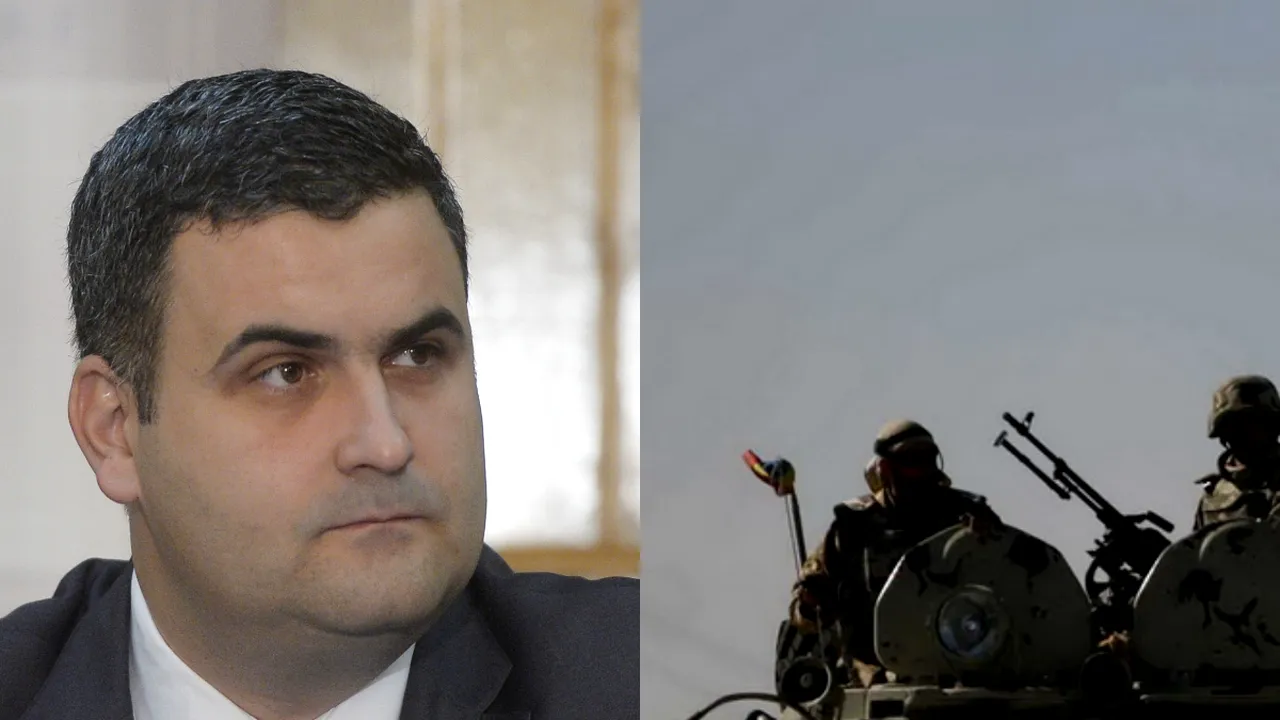 Gabriel LEȘ își verifică telefonul, în timp ce militarii întorși din Afganistan îi DAU ONORUL