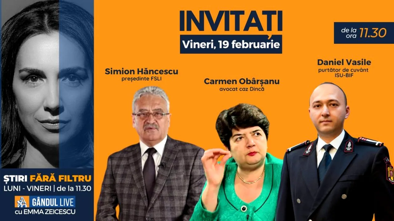 GÂNDUL LIVE. Daniel Vasile, purtător de cuvânt ISU București-Ilfov, se află printre invitații Emmei Zeicescu la ediția de vineri, 19 februarie 2021, de la ora 11.30