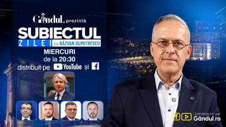 „Subiectul Zilei cu Răzvan Dumitrescu” începe miercuri, 09 septembrie, de la ora 20:30, live pe Gândul. În exclusivitate, Eugen Teodorovici, dezvăluiri despre banii din PNRR, cât datoriile companiilor la un loc