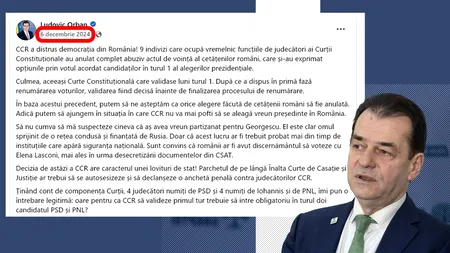“Decizia CCR are caracterul unei LOVITURI DE STAT/ CCR a distrus democrația”, asta scria Ludovic Orban, proaspăt numit consilier prezidențial, în ziua în care CCR decidea ANULAREA alegerilor. Cerea chiar anchetarea judecătorilor