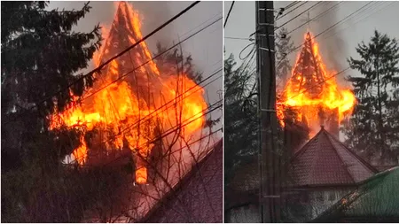 Arde biserica din Luncani. În Bacău, pompierii intervin pentru stingerea incendiului