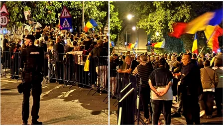 A 12-a noapte de proteste în fața Arestului Central, pentru susținerea lui Călin Georgescu. Mulțimea de oameni scandează intens și flutură tricolorul
