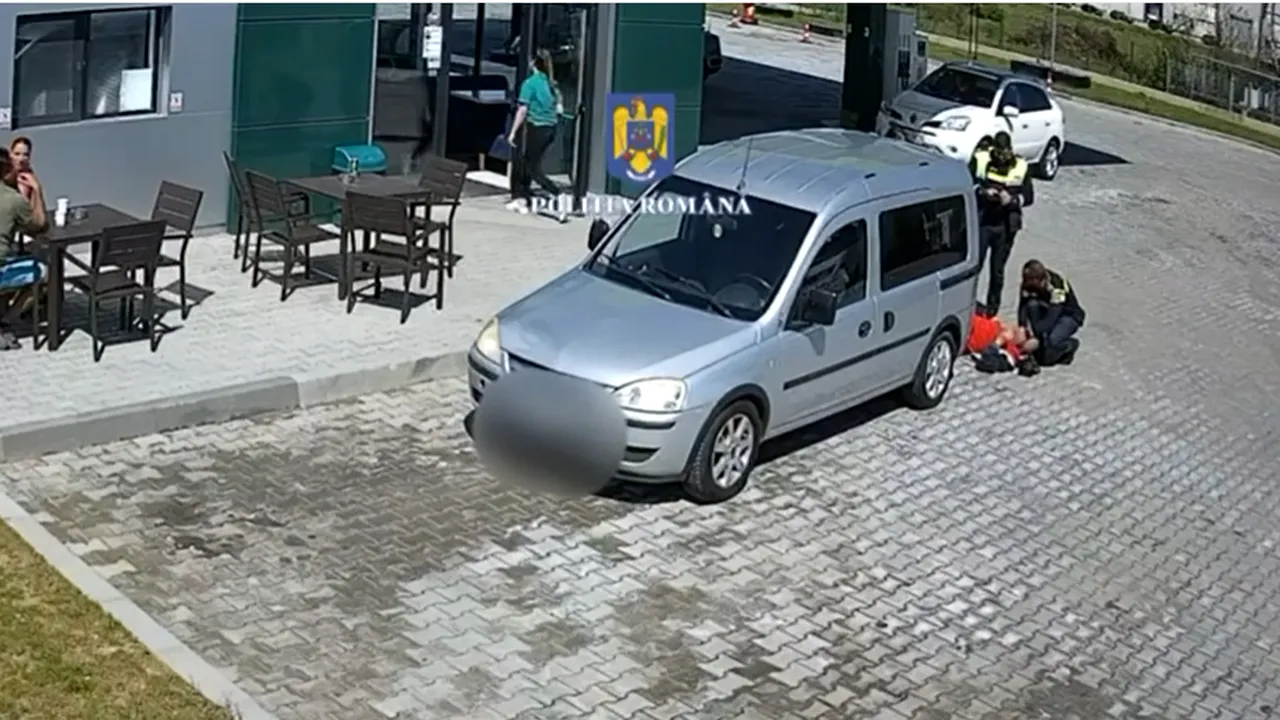 Momentul în care doi polițiști din Argeș SALVEAZĂ viața unui bărbat care a leșinat într-o benzinărie