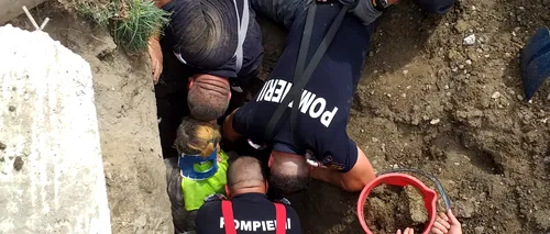 UPDATE - Trei muncitori care efectuau lucrări la o rețea de canalizare au fost surprinși sub un mal de pământ. Unul dintre ei a decedat