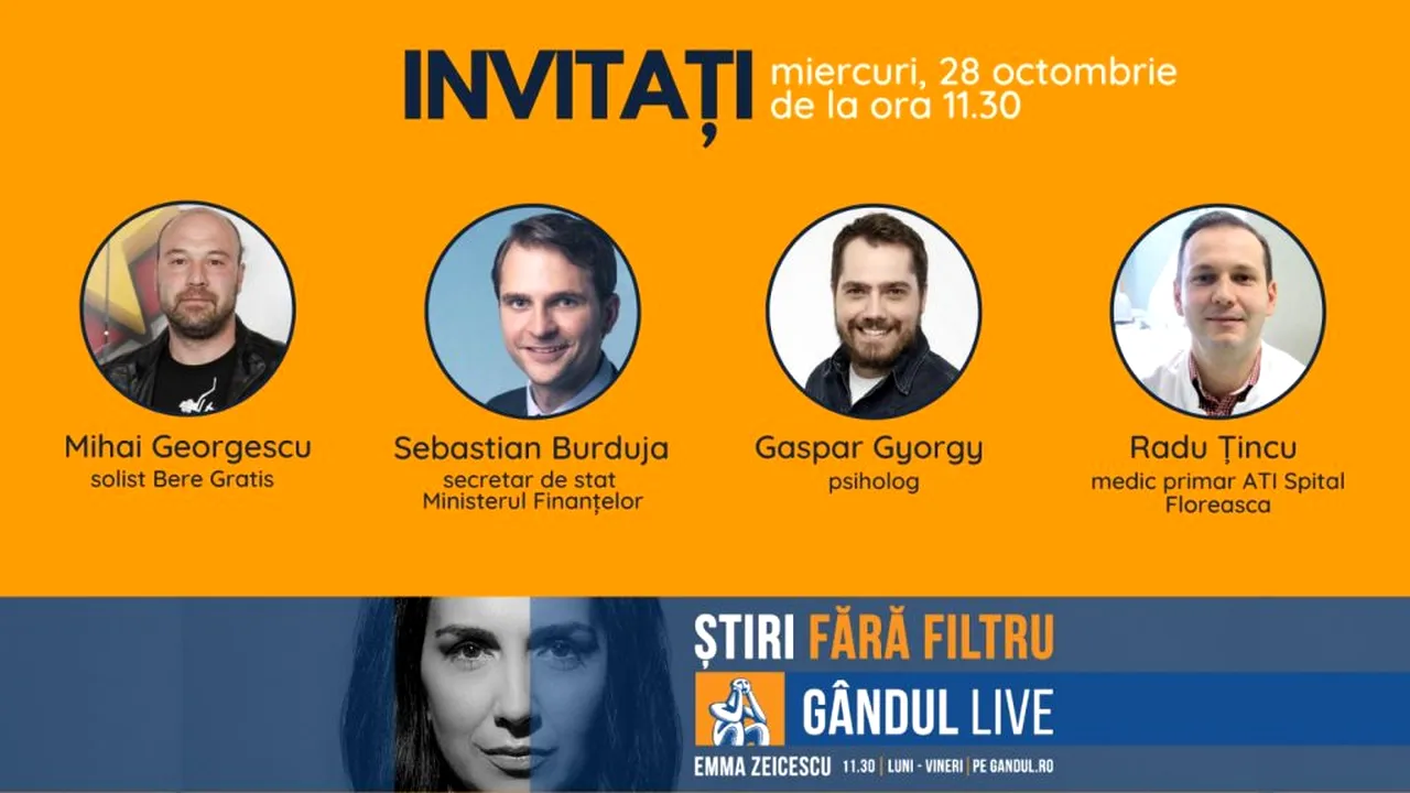 Sebastian Burduja, secretar de stat în cadrul Ministerului Finanțelor Publice, printre invitații Emmei Zeicescu la ediția Gândul LIVE de miercuri, 28 octombrie, de la 11.30