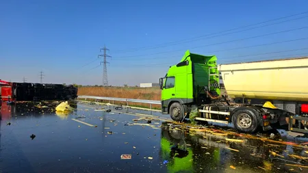 Accident pe Autostrada A0, între Berceni și Bragadiru, cu 3 autotrenuri. O persoană a murit, iar alte 3 sunt rănite