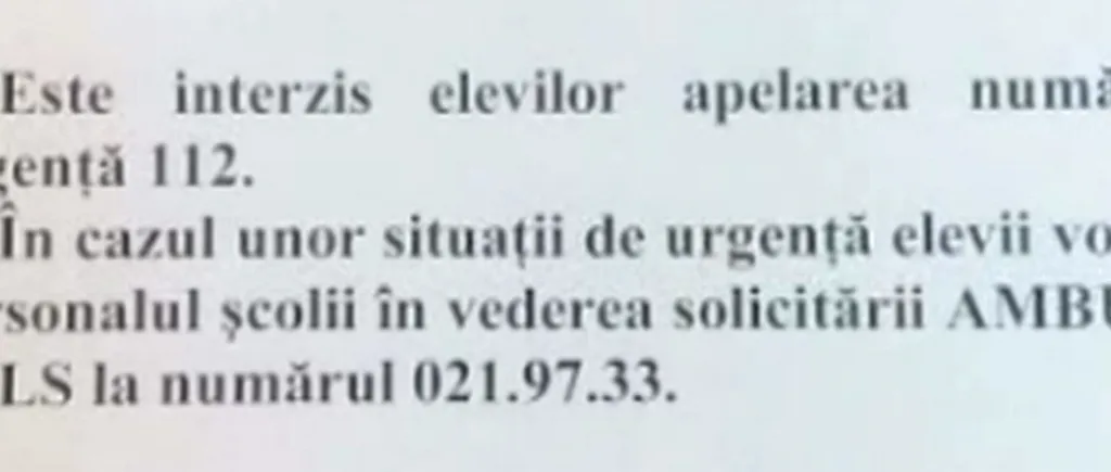 Elevii unui liceu din Capitală nu au voie să sune la 112 în caz de urgență