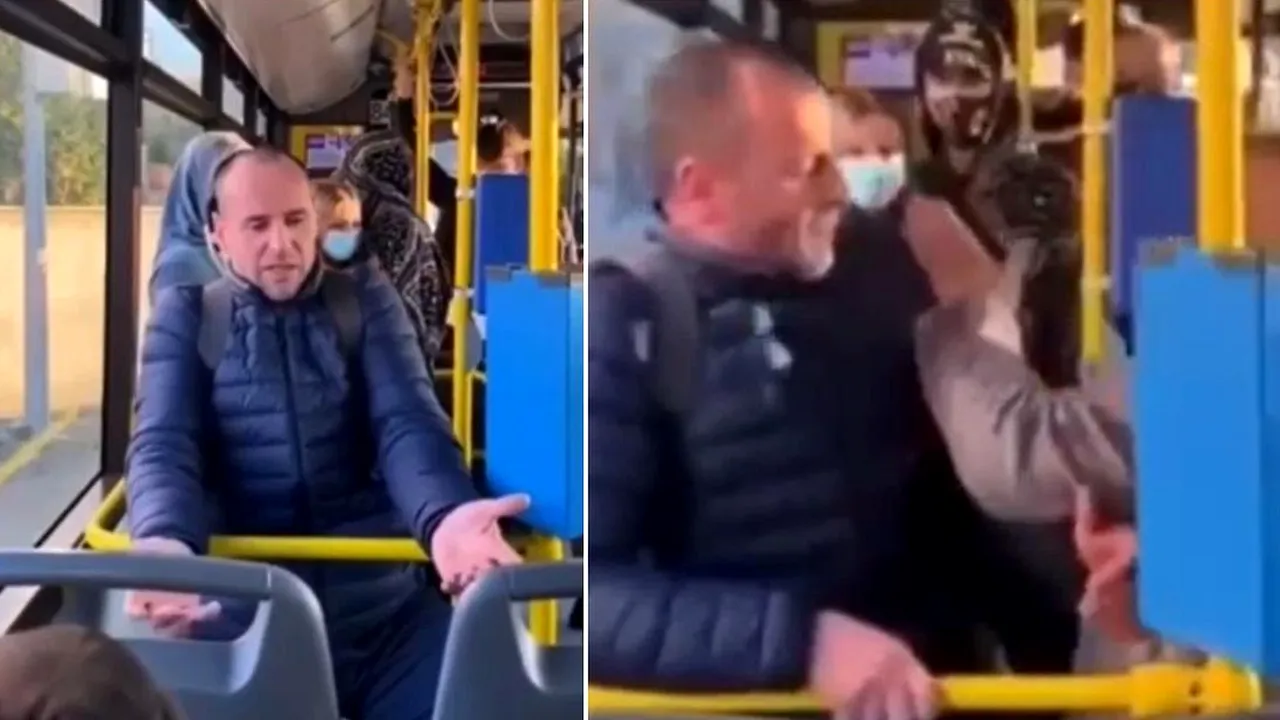O femeie a pălmuit un bărbat care se urcase în autobuz fără mască, susținând că e vaccinat. „Încetează odată! Taci din gură!” (VIDEO)