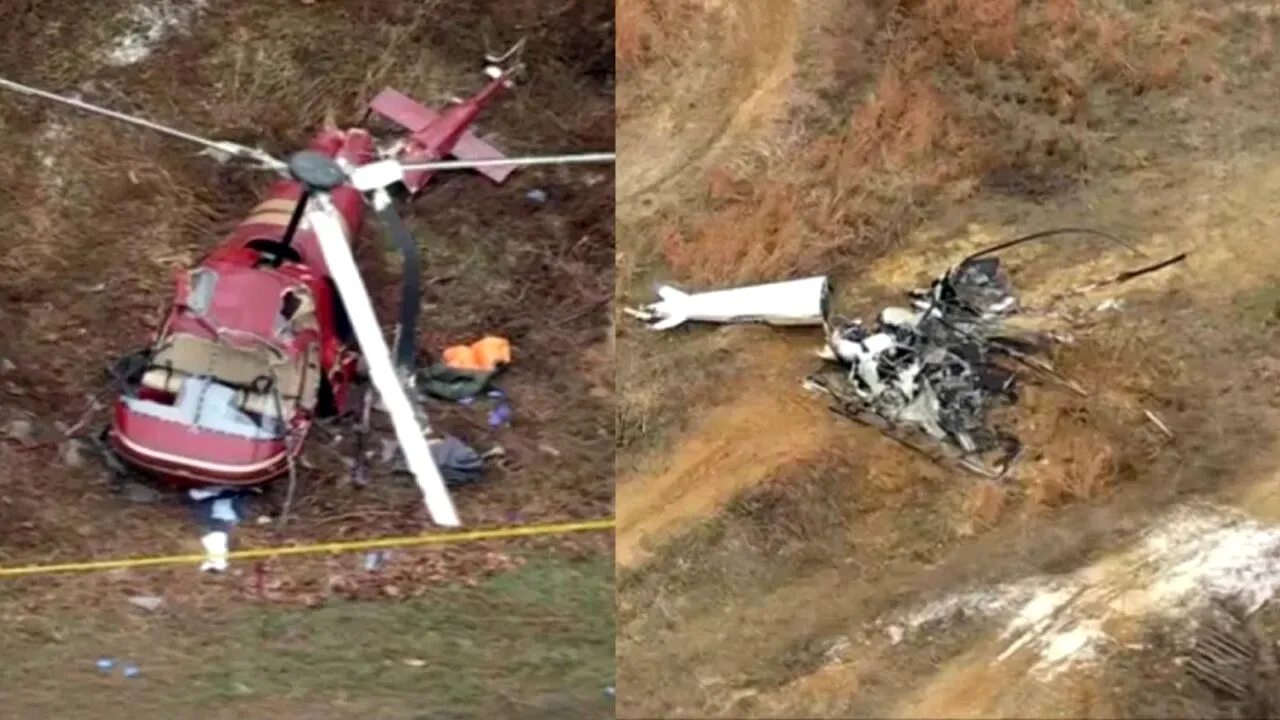 Imagini cu locul impactului. Două elicoptere s-au prăbușit după ce s-au ciocnit în aer în statul american New Jersey