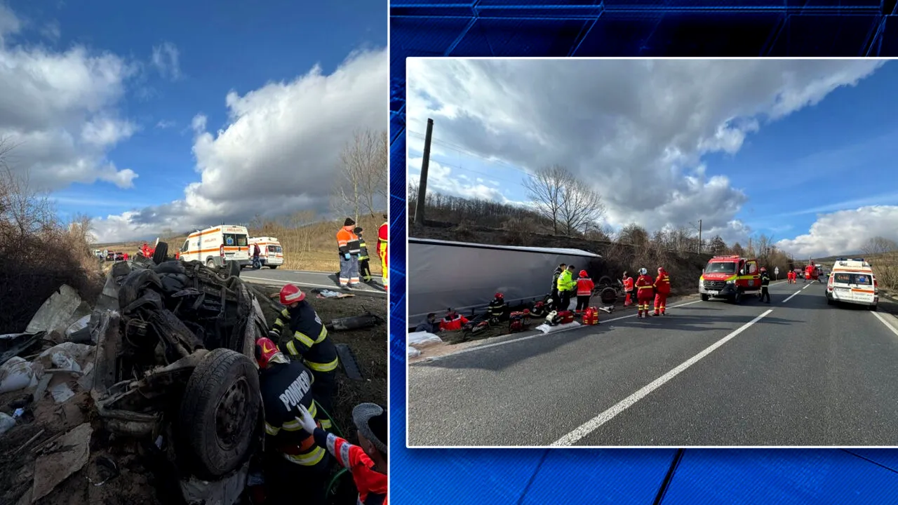 Trei persoane au murit pe DN 6, în județul Caraș-Severin, în urma impactului dintre un TIR și un microbuz de marfă. Unul dintre șoferi e grav rănit