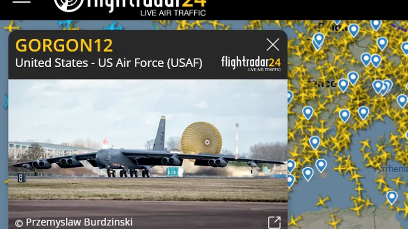 Bombardierele americane survolează România. Le poți vedea pe Flightradar în timp real
