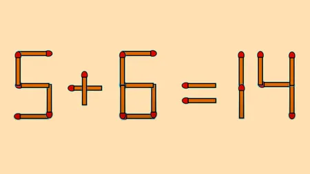 TEST IQ | 5+6=14 este greșit! Corectați egalitatea, mutând un singur băț de chibrit