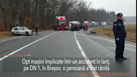 Accident în lanț la Brașov. Opt mașini implicate, o persoană rănită