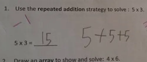 Un elev din SUA a scris pe foaie că 5x3=15, dar profesorul nu a fost de acord. Lucrarea de control care a devenit VIRALĂ