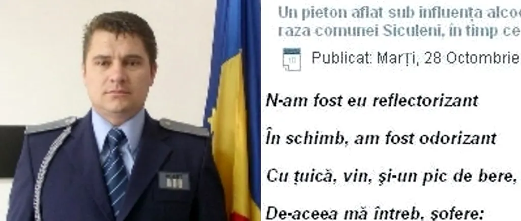 Polițistul de la IPJ Harghita care dă comunicate de presă în versuri: I-a dat cu-o scândură în piept/ Ca să-i arate că-i „deștept/ Însă, aflând că-i cercetat,/ Abia acum s-a ... „deșteptat!