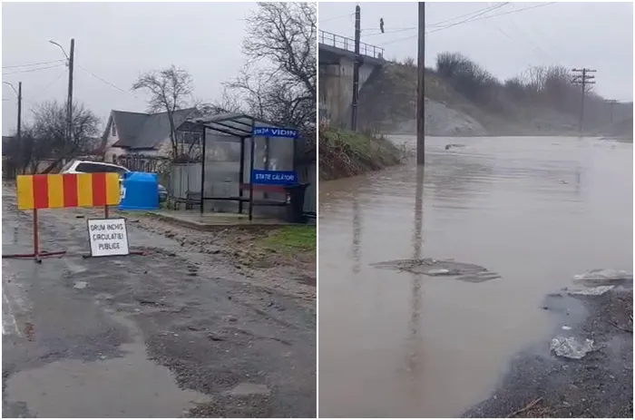 Inundații în Dolj. În urma precipitațiilor a fost închis drumul DJ 641, localitatea Pielești