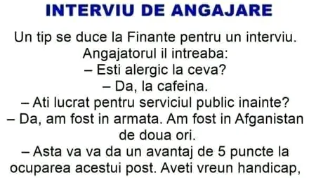 BANCUL ZILEI | Interviu de angajare la Finanțe