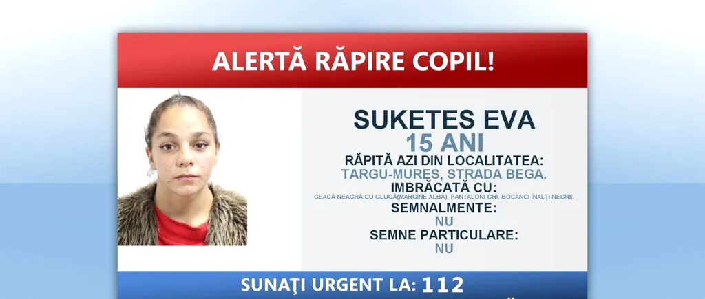 UPDATE. A fost găsită adolescenta răpită de pe o stradă din Târgu Mureș