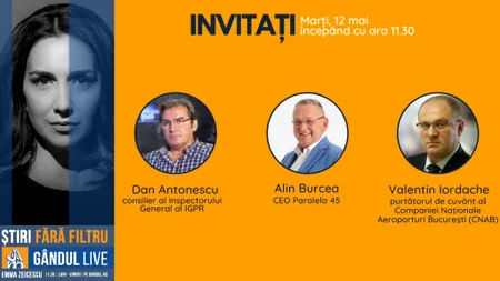 GÂNDUL LIVE. Dan Antonescu și Alin Burcea se află printre invitații Emmei Zeicescu în ediția de marți, 12 mai, de la ora 11.30