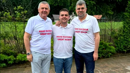 Marcel Ciolacu, în tricoul oferit de Gheorghe Șoldan cu mesajul ,,Facem Suceava grozavă din nou