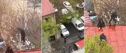 UPDATE | Persoanele care s-au urcat pe acoperișul unei clădiri din București și au amenințat că se incendiază, au coborât. Vor fi duse la audieri