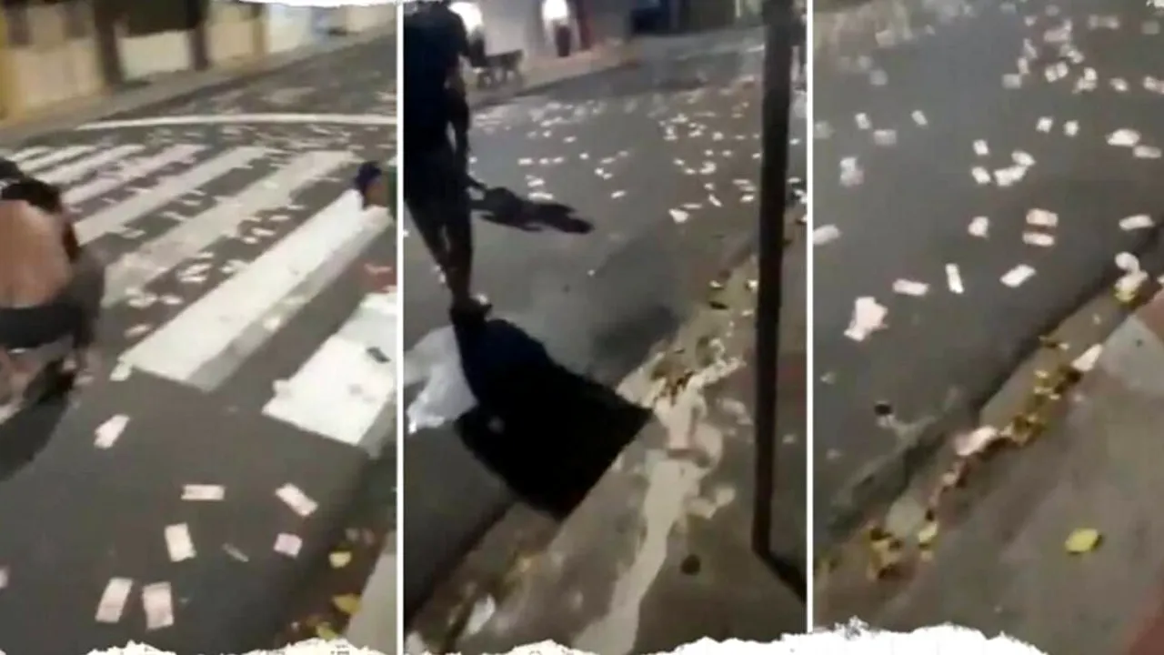 „Ploaie de bani” pe o stradă din Alexandria. Cum a ajuns o sacoșă plină cu bancnote pe capota unei mașini
