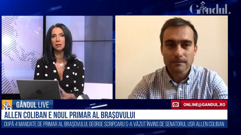 GÂNDUL LIVE. Allen Coliban, primarul ales al Brașovului: „Vreau să avem transparență, o relație directă cu cetățenii / Vă lansez o provocare: Să ne auzim peste 100 de zile”