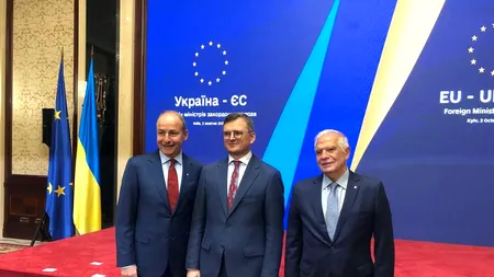 VIDEO | Miniștrii de externe ai UE, întâlnire surpriză la Kiev. Odobescu: „Atacurile rușilor asupra porturilor de pe Dunăre, sunt crize de război”