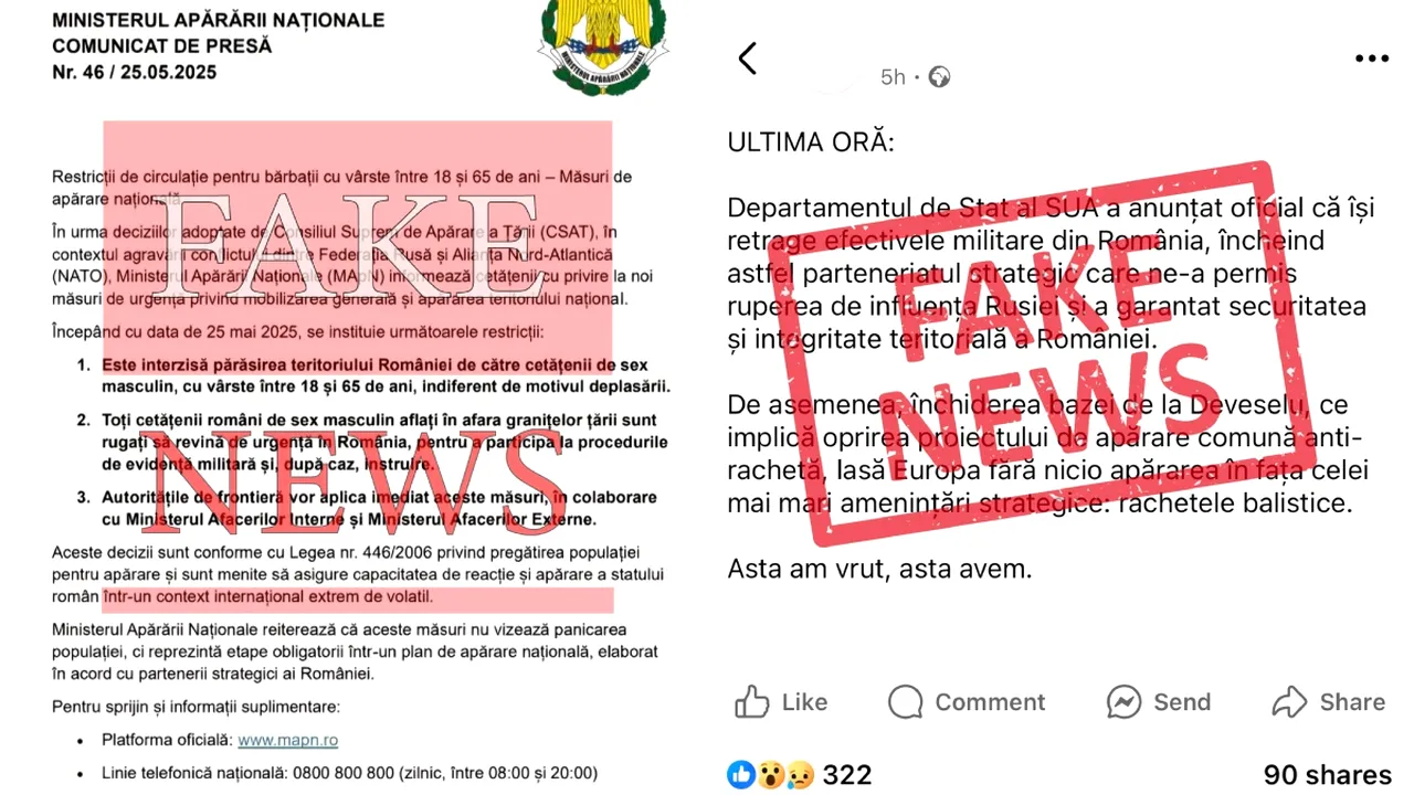 MApN semnalează două încercări de DEZINFORMARE: instituirea stării de mobilizare în România și retragerea totală a militarilor americani