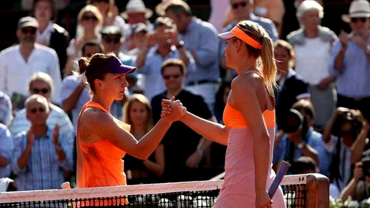 Maria Șarapova, reverență în fața Simonei Halep, după prima victorie obținută de româncă și cel mai categoric scor înregistrat în partidele directe
