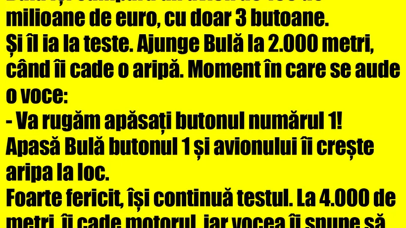 BANC | Bulă își cumpără un avion de 100 de milioane de euro, cu doar 3 butoane