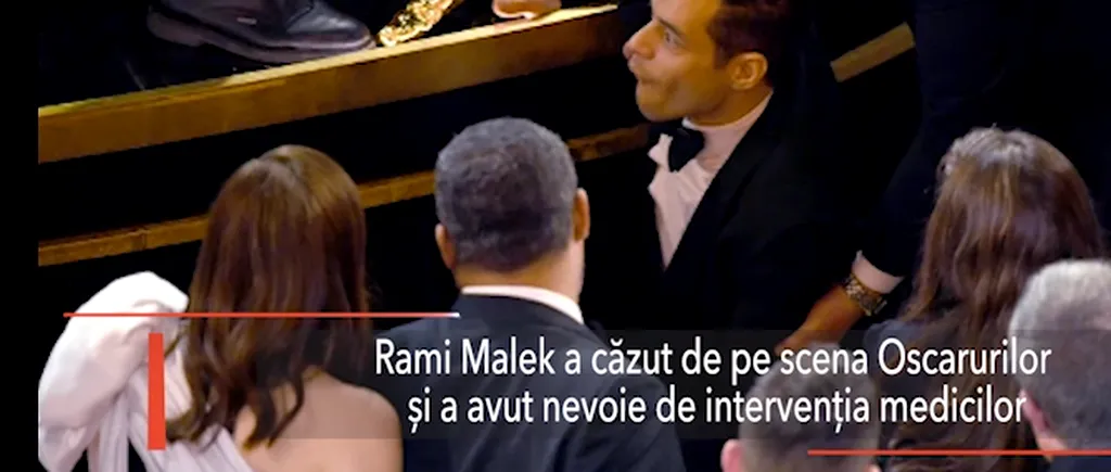 INCIDENT la OSCAR: Rami Malek A CĂZUT de pe scenă după ce a primit premiul pentru CEL MAI BUN ACTOR
