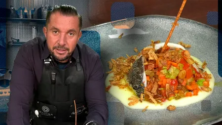 VIDEO EXCLUSIV | Chef Iulian Olaru, rețetă de top pentru Revelion. Cum se prepară vârtejul de dorada cu legume, stafide și cremă de cartofi