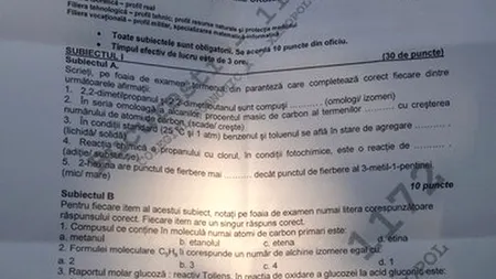 BAC 2012 SESIUNEA TOAMNĂ. SUBIECTE CHIMIE, sesiunea august-septembrie 2011