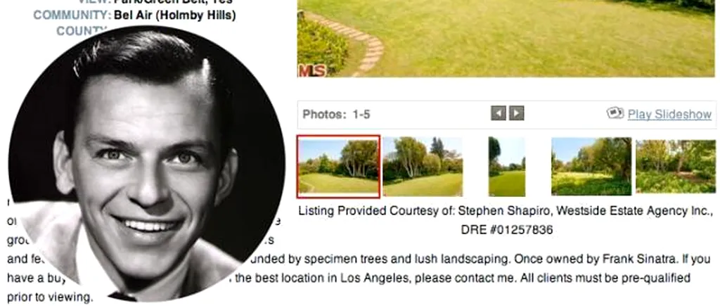 Vila din Los Angeles în care a locuit Frank Sinatra, scoasă la vânzare pentru 20 de milioane de dolari