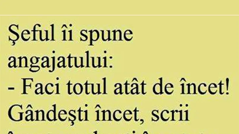 BANC | Șeful își dojenește angajatul: „Faci totul încet!”