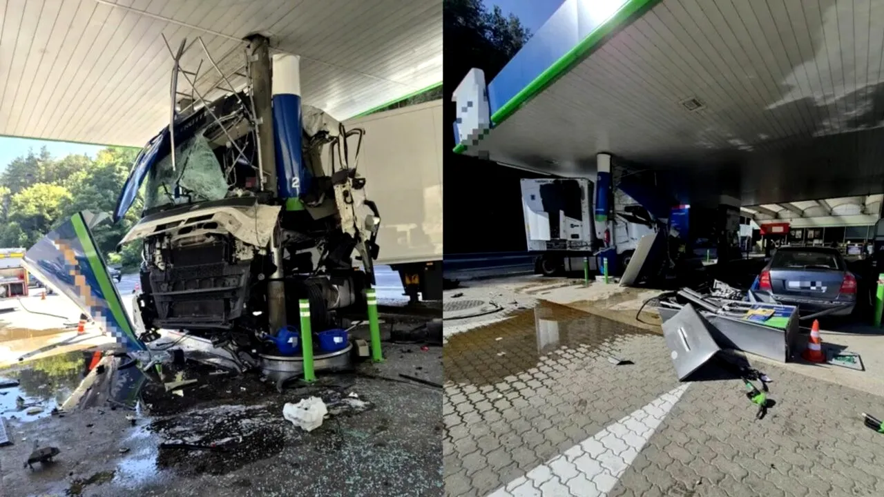 Șoferul TIR-ului care s-a izbit de o benzinărie pe Valea Oltului consumase băuturi alcoolice. A fost deschis dosar penal