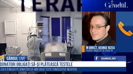 GÂNDUL LIVE. Pacientul vindecat de coronavirus care dorește să doneze plasmă, dar i s-a cerut să plătească: „Mi se pare complet absurdă situația”