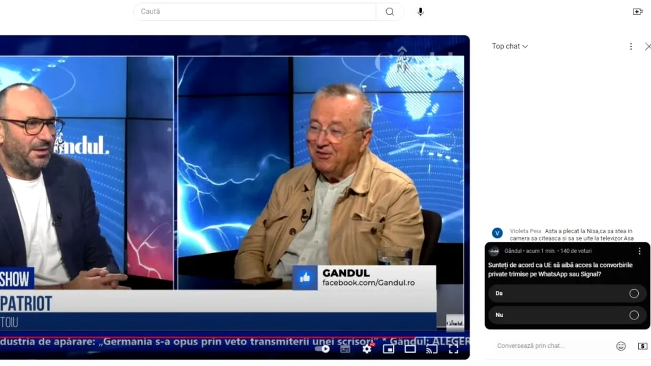 Poll Marius Tucă Show: „Sunteți de acord ca UE să aibă acces la convorbirile private trimise pe WhatsApp sau Signal?”