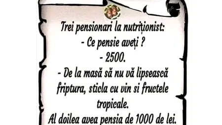 Bancul de miercuri | 3 pensionari la nutriționist: 