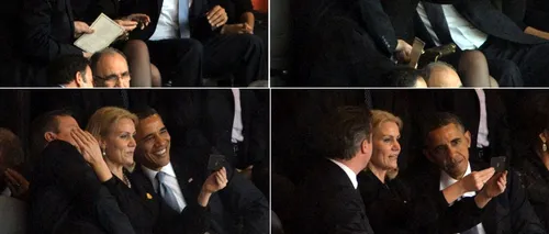 Obama, surprins râzând și atingând-o pe Helle Thorning-Schmidt, în timpul omagierii lui Mandela