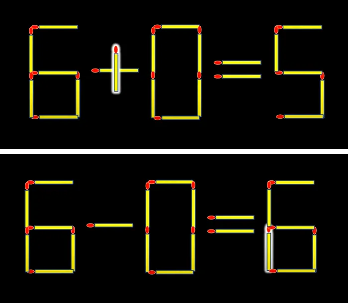 Test de inteligență | Mută un singur chibrit pentru a corecta 6+0=5