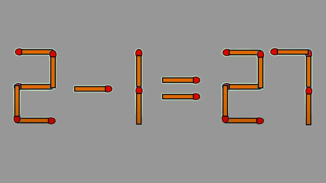 TEST IQ exclusiv pentru genii | 2-1=27 este greșit. Corectați egalitatea mutând un singur băț de chibrit
