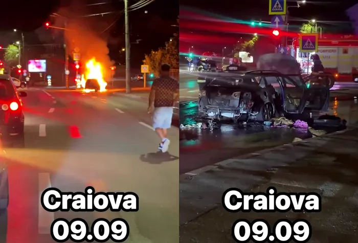 Un adolescent de 16 ani a furat o mașină, apoi a gonit pe străzile Craiovei. Autoturismul s-a făcut scrum, după ce motorul i-a luat foc