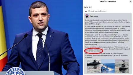 Miruță s-a răzgândit de trei ori. După ce a anunțat că drona distrusă lângă Neptun Deep era încărcată cu explozibil, și-a editat postarea. Apoi a anunțat că ar fi vorba de două drone. Apoi a revenit