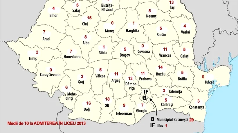 REZULTATE EVALUARE NAȚIONALĂ 2013 pe EDU.RO - ADMITERE LICEU 2013. Harta județelor cu cele mai multe medii de 10 