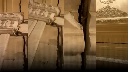 Imagini incredibile din Casa Poporului, care a crăpat pe jumătate. Cea mai grea și scumpă construcție civilă a lumii se degradează rapid, după ce o crevasă a apărut în zidul dintre Senat și Camera Deputaților