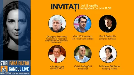 GÂNDUL LIVE. Fostul ministru Vlad Voiculescu și Dragoș Frumosu, președintele Federației Sindicatelor din Industria Alimentară, printre invitații Emmei Zeicescu de joi - ora 11,30